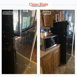 Bathroom sink and mirror before and after cleaning